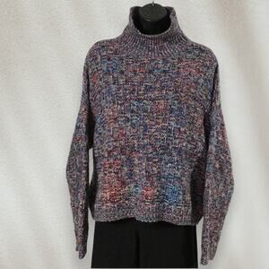 Elodie Multicolor Mohair Blend Chunky Knit Mock Neck Sweater Size M Cozy